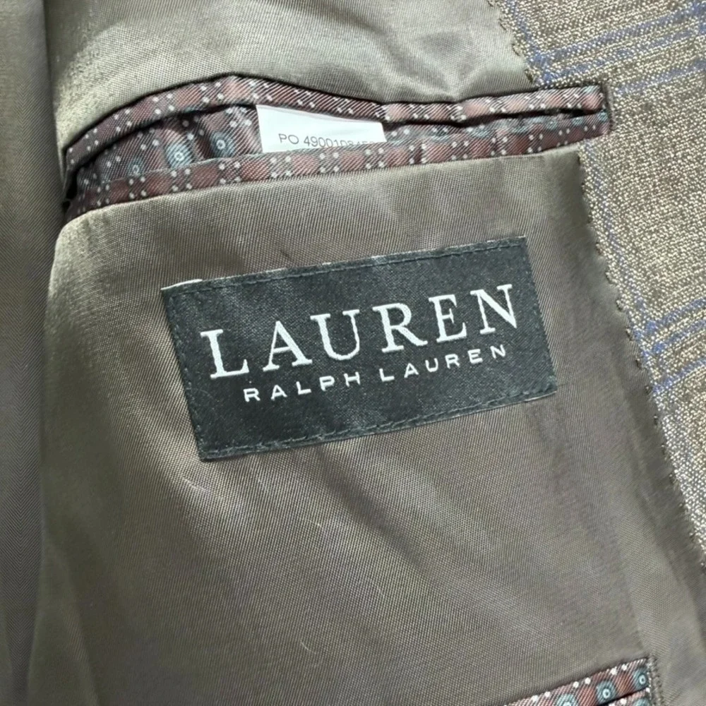 Lauren Ralph Lauren Blazer Jacket Mens 46R Brown Check Formal‎ Black Label Coat
